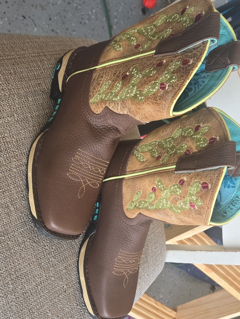 Corral Brown Leather Western Ankle Boots with Green & Red Embroidery